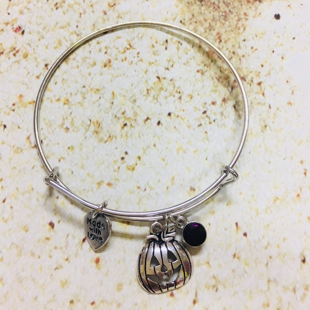 Adjustable silver plated pumpkin charm bracelet